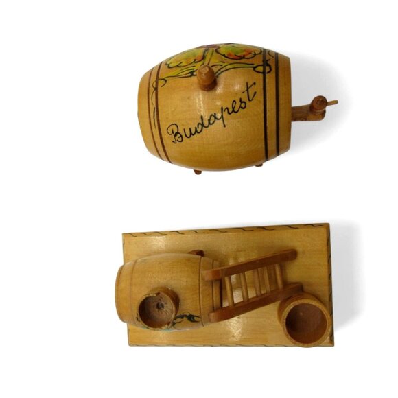 Miniature WOODEN BARREL Set with Grape Design Hungary Vintage - Picture 8 of 10